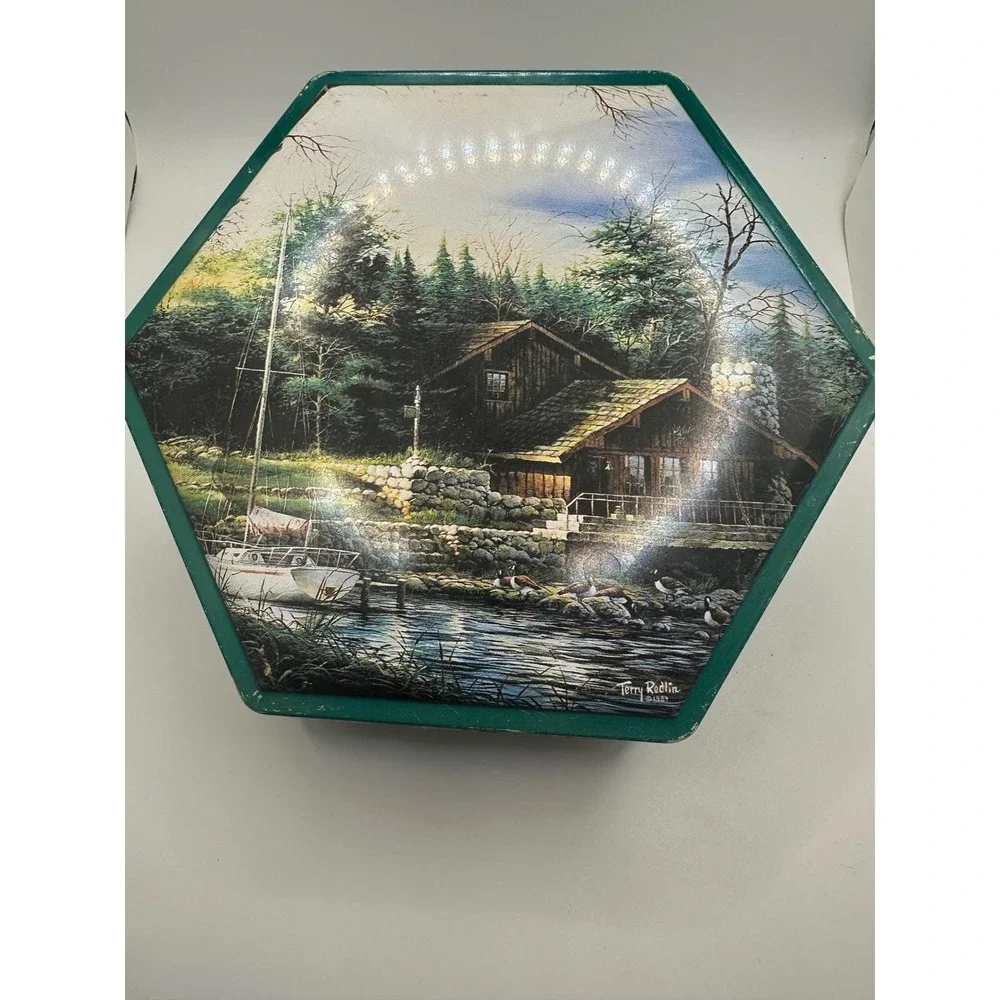 Terry Redlin Changing Seasons Summer Hexagon‎ Tin Box 1998 Olive Can Company
